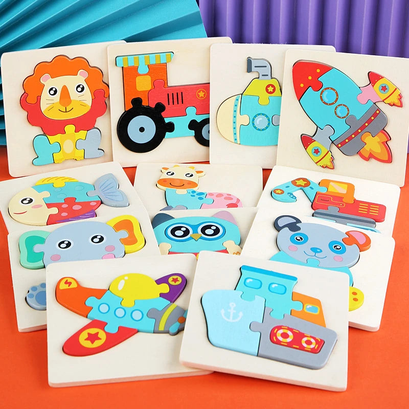 Kids Wooden 3D Animal Puzzle - Educational Cognitive Jigsaw Toy for Children