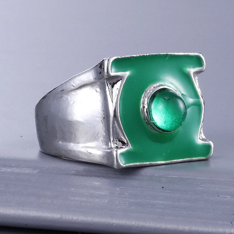Green Lantern Ring Silver Plated Superhero Jewelry for Men - Replica Gift