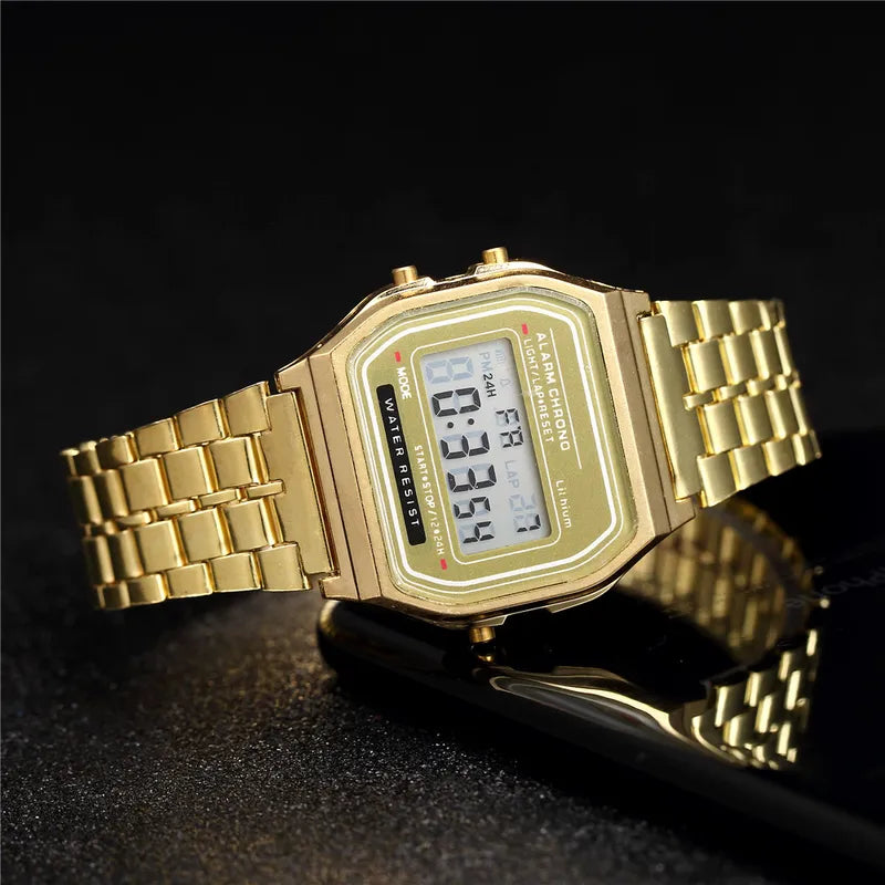 Women's LED Digital Watch - Rose Gold Silicone Casual Ladies Watch
