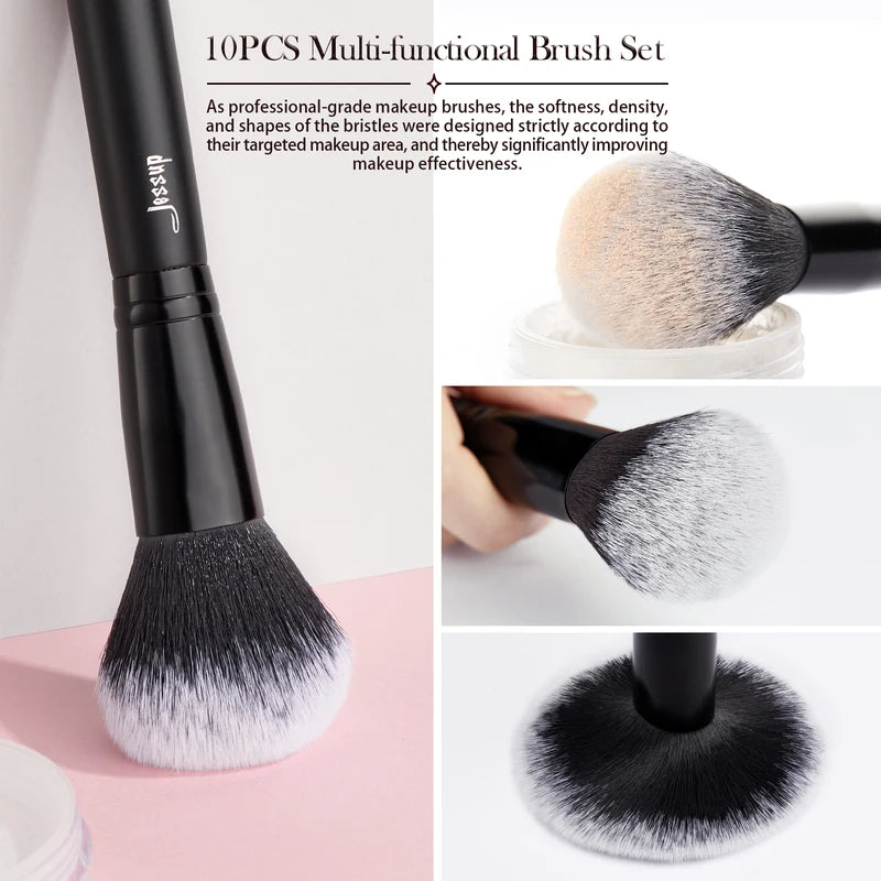 10pcs Makeup Brush Set with Natural and Synthetic Hair for Face & Eyes