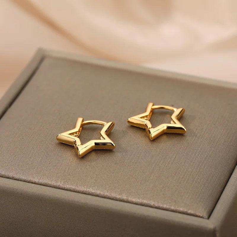 Geometric Star Hoop Earrings for Women Stainless Steel Hypoallergenic Jewelry Gift
