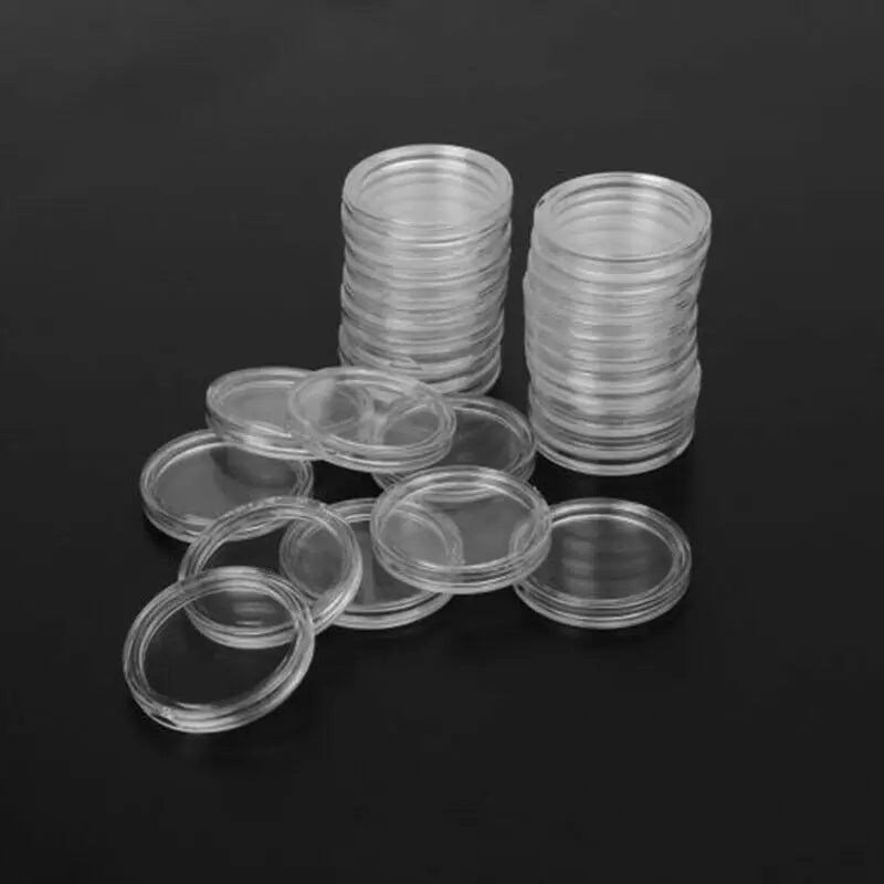 25mm Transparent Coin Holder Capsules Set - 100 Round Storage Cases