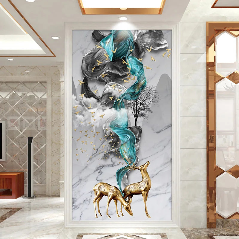 Chinese Style Fantasy Elk DIY Waterpoof Vinyl Wall Mural for Home & Living Room Decor
