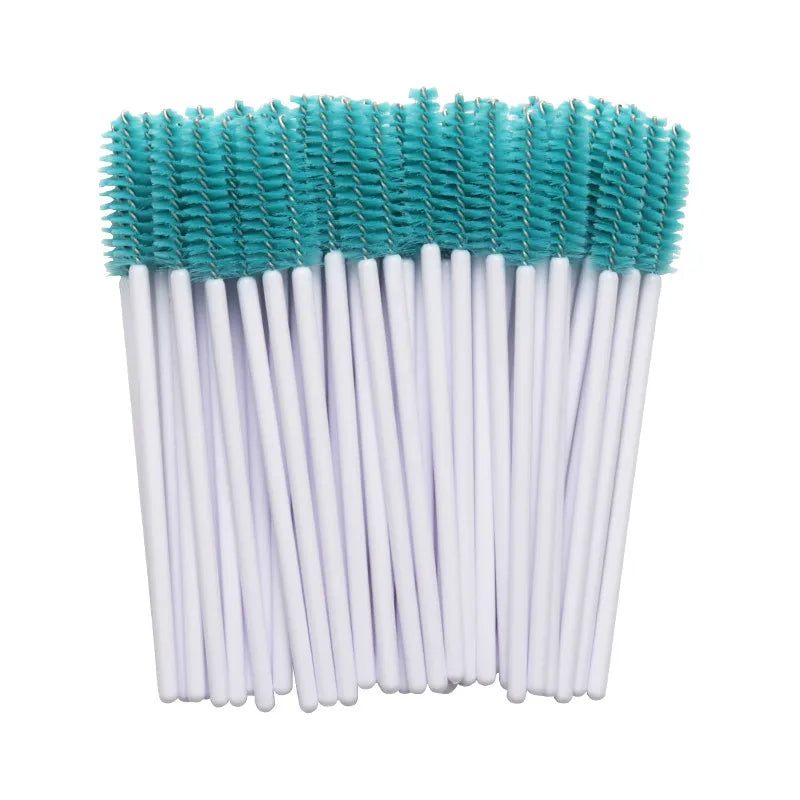 50pcs Disposable Nylon Mascara Wands with Blue Handles for Lash Extensions & Makeup