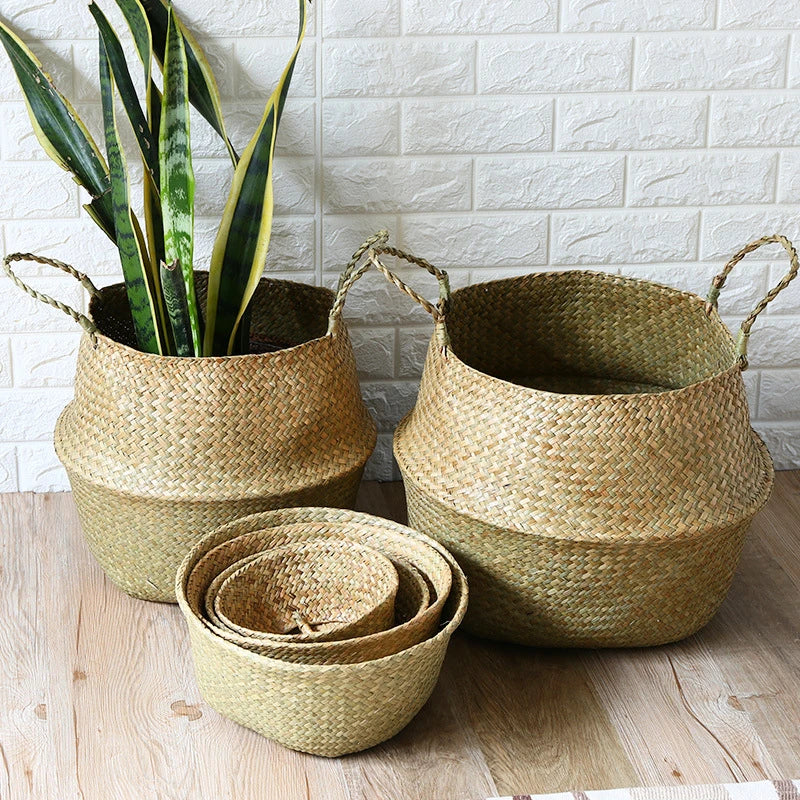 Seagrass Wicker Storage Basket for Plants, Laundry & Home Organization