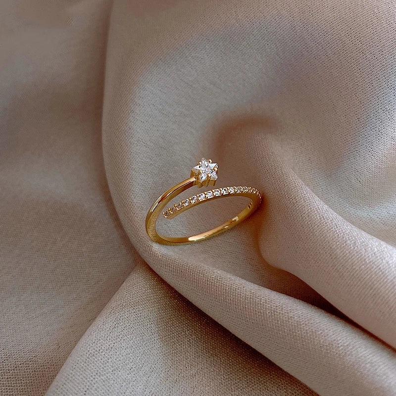 Minimalist Zircon Gold Star Open Ring for Women - Korean Jewelry, Wedding & Party Accessory
