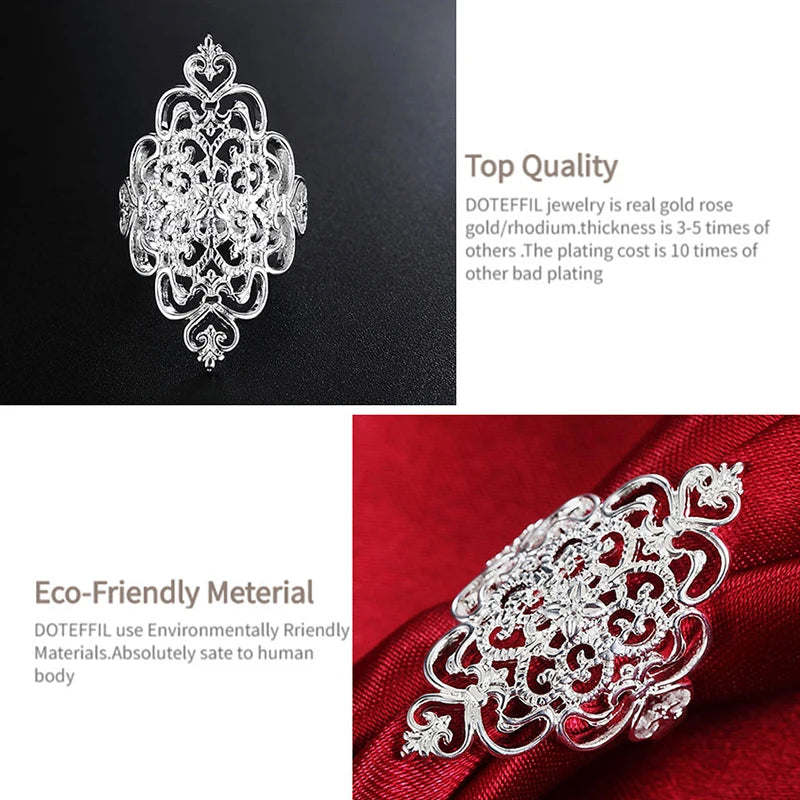 Sterling Silver Hollow Ring for Women - Wedding Engagement Party Gift Jewelry
