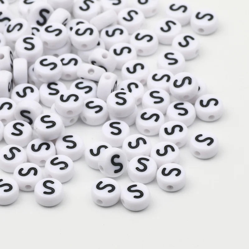 White Acrylic Beads Flat Round Letters for Jewelry Making - Loose Spacer Beads