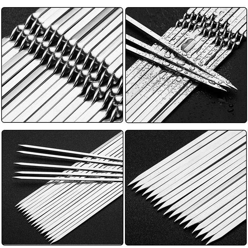 Reusable Stainless Steel BBQ Skewers Set - 10/15 Pcs, Non-Stick, Heat-Resistant for Outdoor Grilling