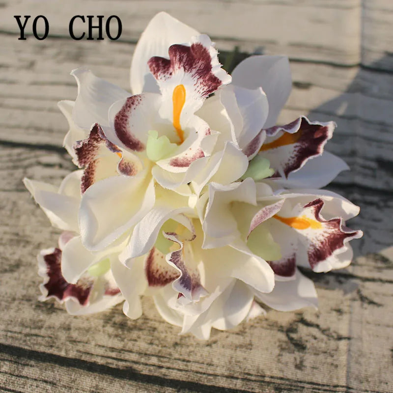Autumn Artificial Orchid Flower Bouquet - Silk Faux Flowers for Wedding & Home Decor