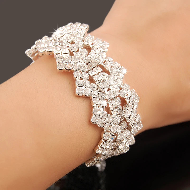 Luxury Charm Bracelets 925 Silver Zircon Crystal Women Wedding Jewelry
