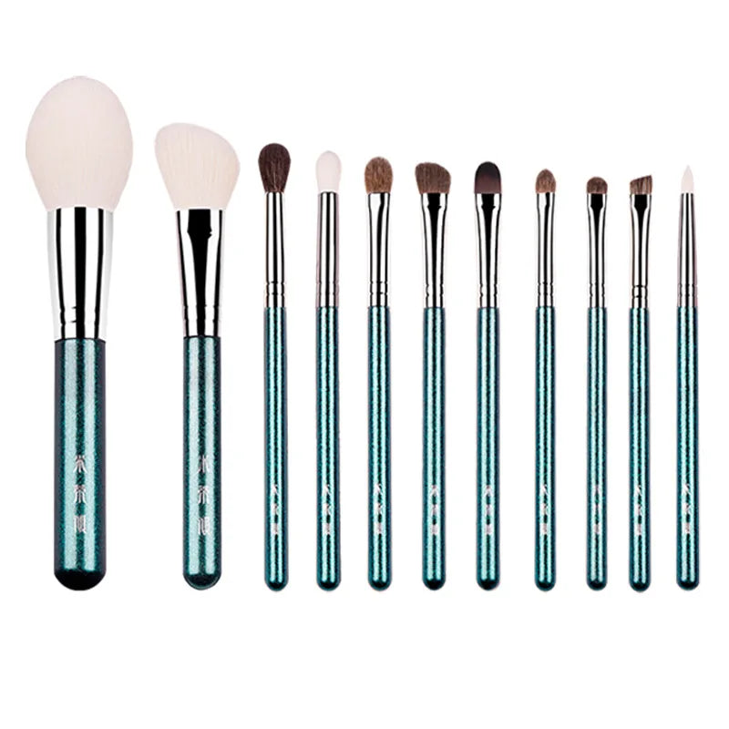 11-Piece Makeup Brush Set with Goat, Pony & Synthetic Hair for Face & Eye