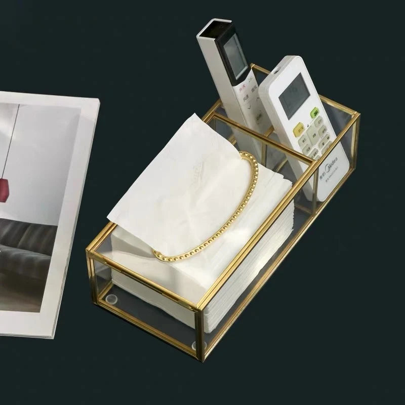 Luxury Nordic Gold Glass Tissue Box Holder for Living Room & Desktop