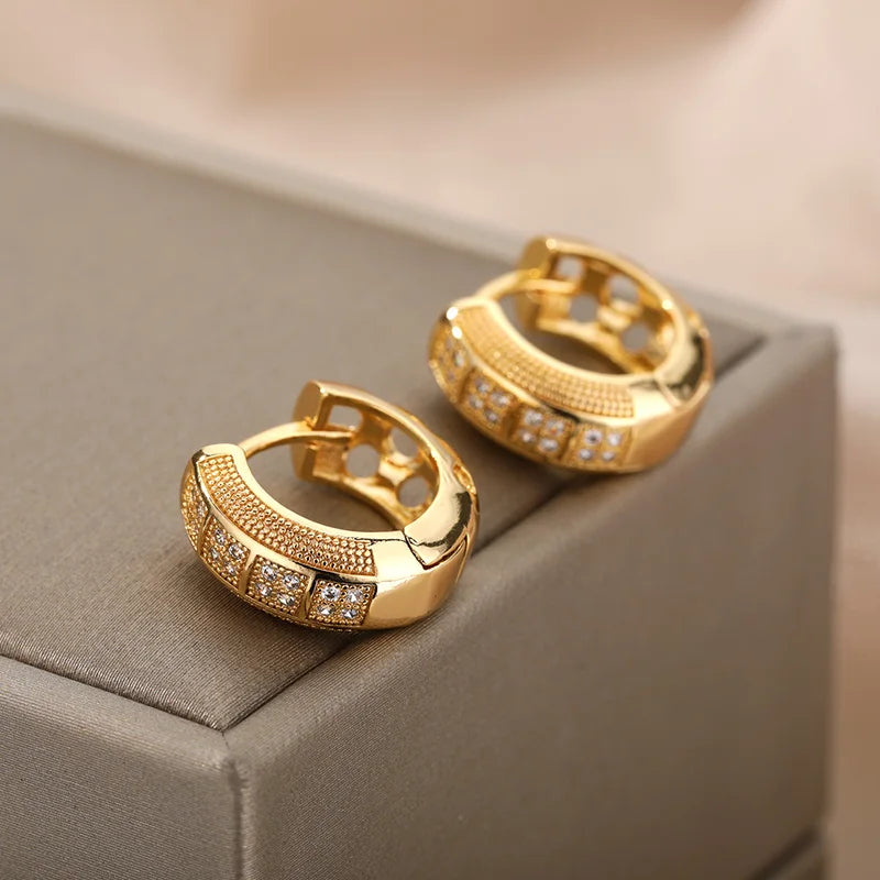 Stainless Steel Cubic Zirconia Hoop Earrings for Women Girls Party Jewelry