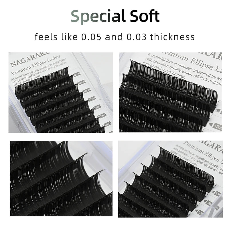 Eyelash Extension Tips Flat Split Tips Natural Charcoal Ellipse Supplies
