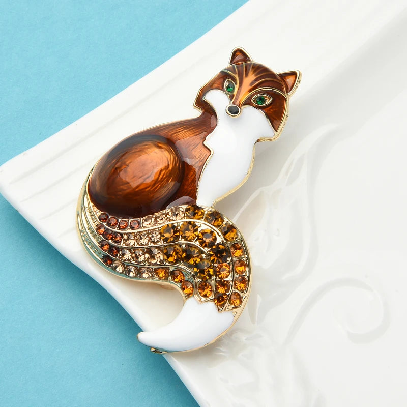 Animal-Themed Rhinestone Enamel Fox Brooch Pin for Women Party & Casual Wear