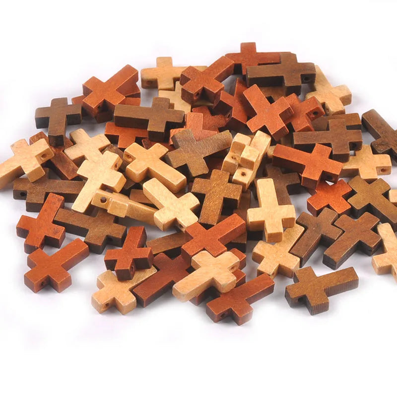 50pcs Wooden Cross Beads for Jewelry Making Craft Supplies Unfinished Pendant