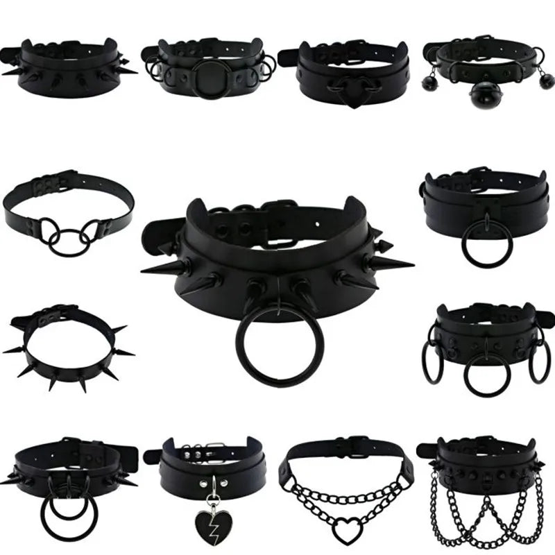 Halloween Emo Gothic Choker Necklace Set for Women Men Punk Spike Rivet Heart Jewelry