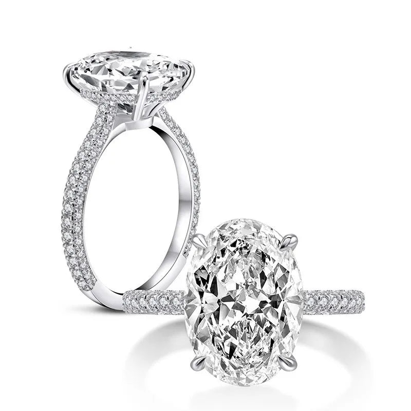 Oval 4ct Lab-Created Diamond CZ Engagement Ring - Sterling Silver Wedding Band for Women