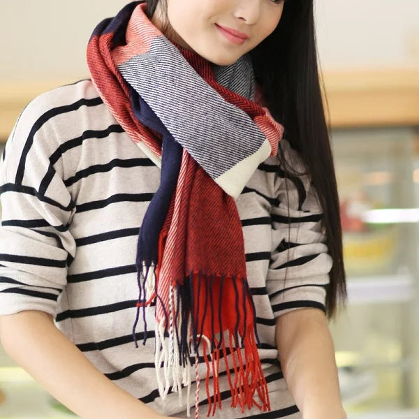 Women Cashmere Scarf Wool Plaid Wrap Long Shawl Warm Winter Accessory