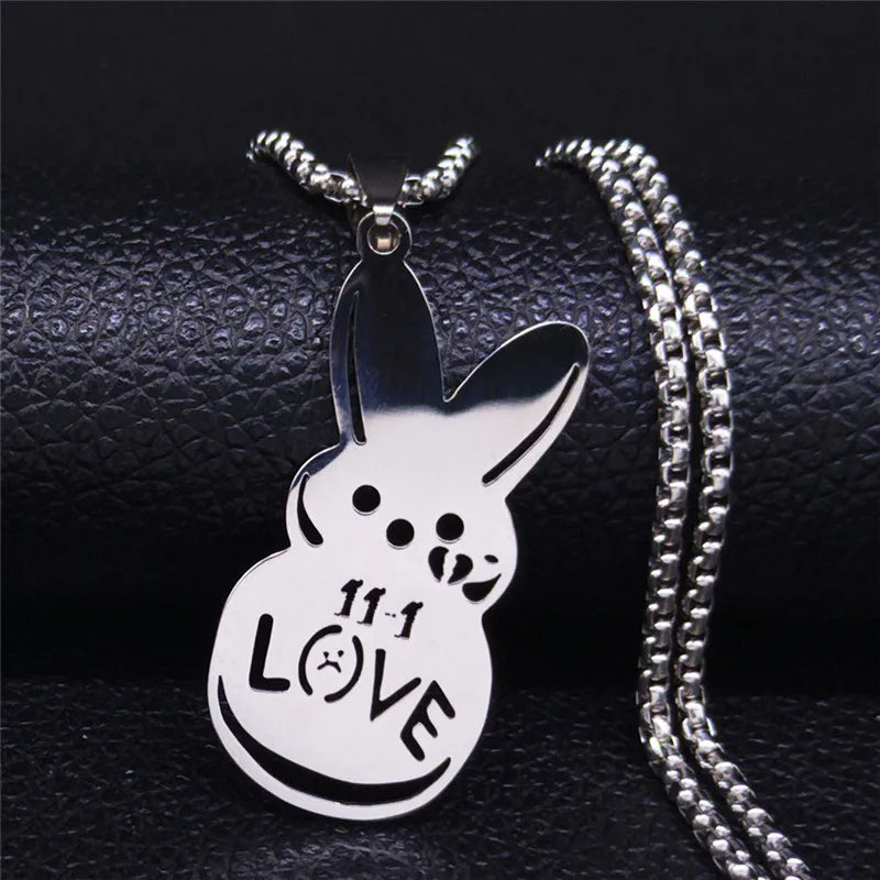 Kpop Lil Peep Love Rabbit Sad Pendant Necklace Stainless Steel Jewelry for Women