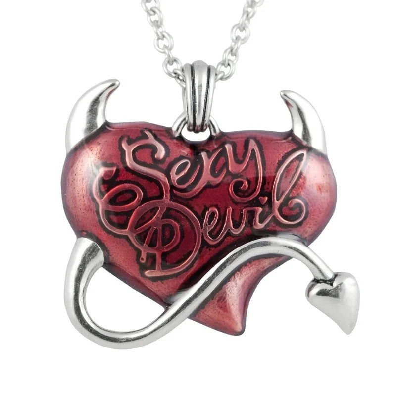 Retro Gothic Red Heart Demon Pendant Necklace for Men Women Biker Punk Jewelry Gift