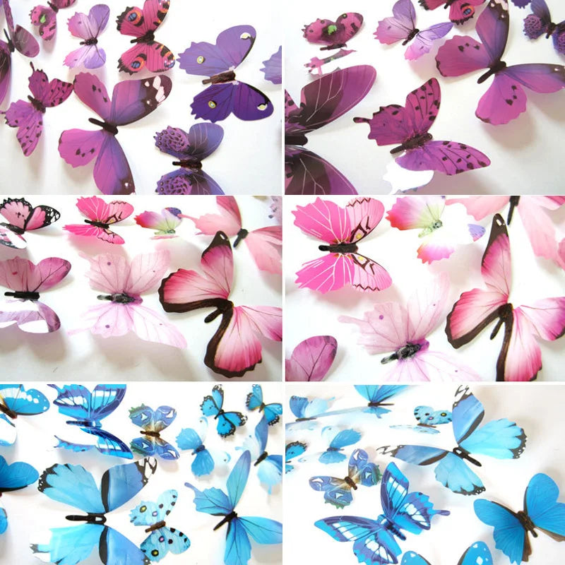 12-Pack Butterfly 3D Wall Stickers for Home Decor and Wedding Decorations