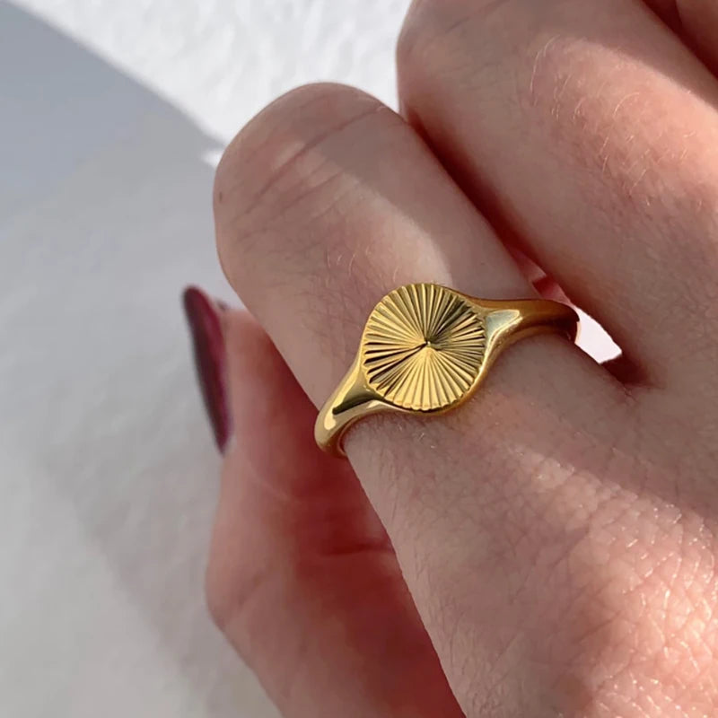 Minimalist Carve Wave Ring for Women Stainless Steel Dainty Signet Ring