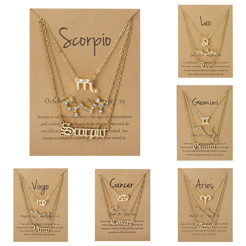 12 Zodiac Sign Necklace Set for Women - Constellation Pendant Jewelry Gift
