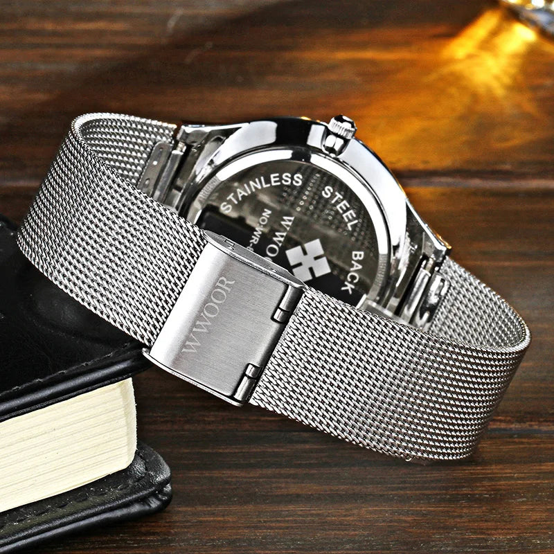 Men's Ultra Thin Quartz Waterproof Mesh Steel Watch - Business Wristwatch with Date