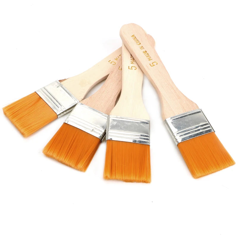 Wood Handle Paint Brushes Set - 4 Nylon Oil & Watercolor Art Brushes