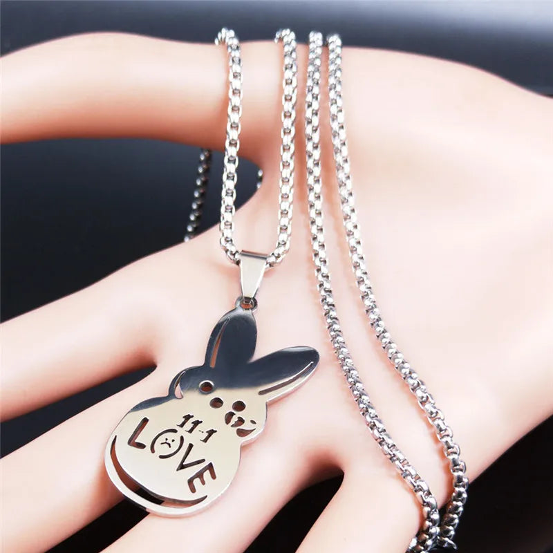 Kpop Lil Peep Love Rabbit Sad Pendant Necklace Stainless Steel Jewelry for Women