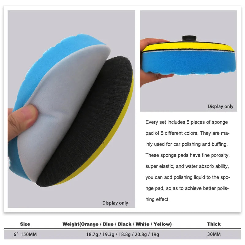 Car Polishing Buffing Sponge Pads - All Purpose 6/7 Inch for Auto Care & Repair