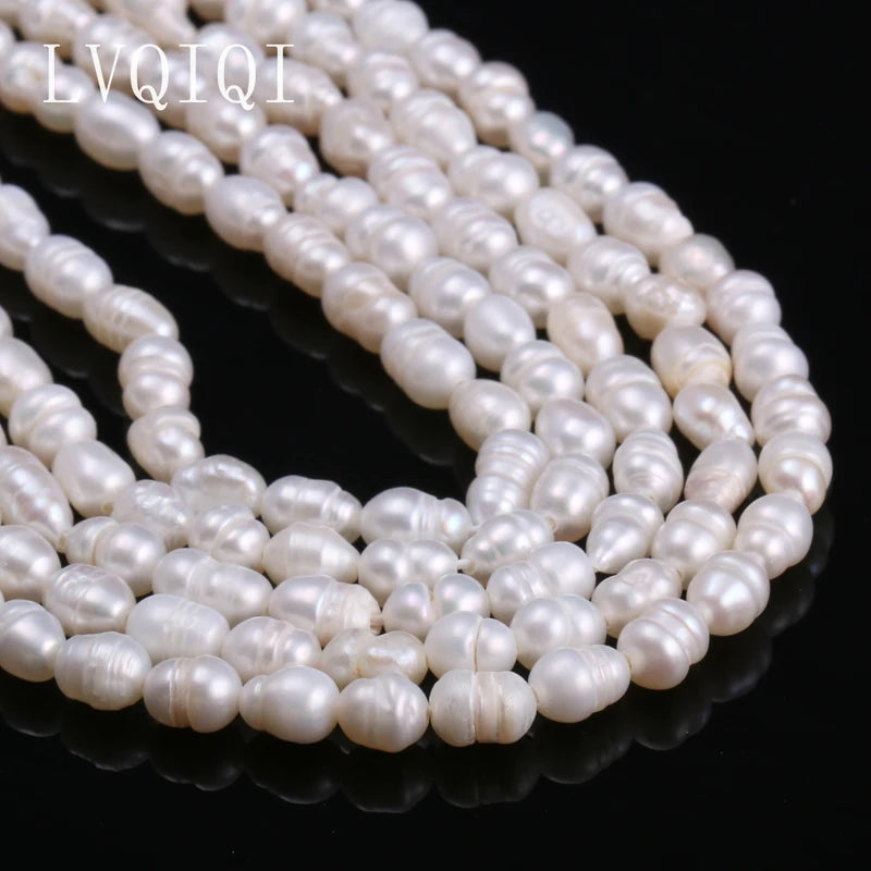 Natural Freshwater Pearl Beads for Jewelry Making - 5-6mm White Rice Beads, 13 Inch Length