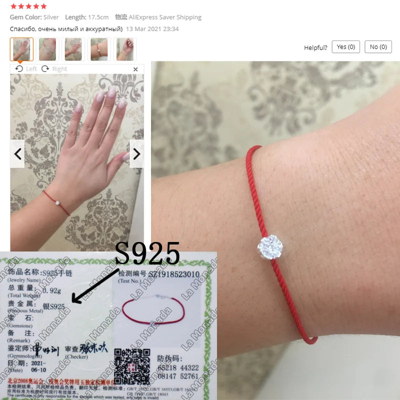 Sterling Silver Flower Couple Bracelet with Red Thread for Women Men