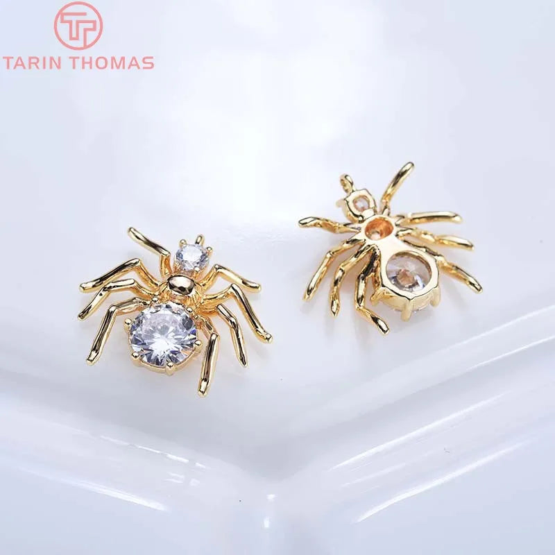 6PCS Gold Color Plated Brass Spider Charms Pendants for DIY Jewelry Making