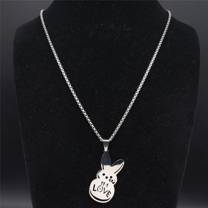 Kpop Lil Peep Love Rabbit Sad Pendant Necklace Stainless Steel Jewelry for Women