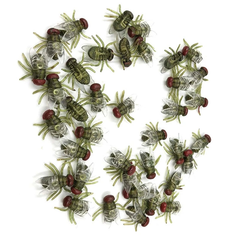 100 Pcs Fake Flies Plastic Insect Prank Toys for Halloween Party Favors