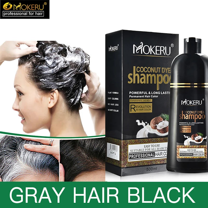 Black Hair Shampoo - Organic Permanent Hair Dye for Men and Women, 5-Minute Quick Dye