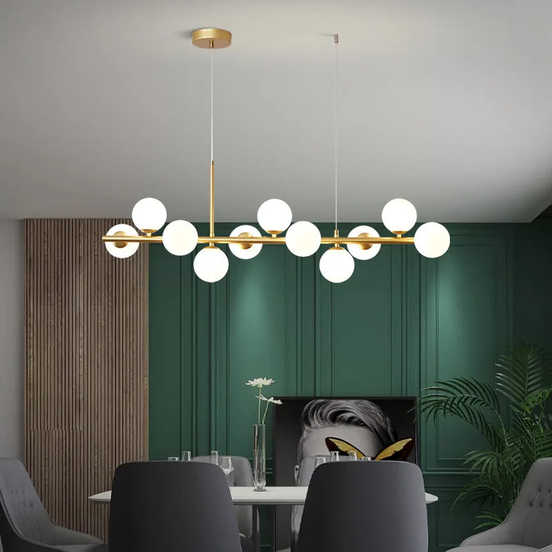 Nordic Modern LED Pendant Light Gold Glass Ball 11 Heads Hanging Lamp for Kitchen & Living Room