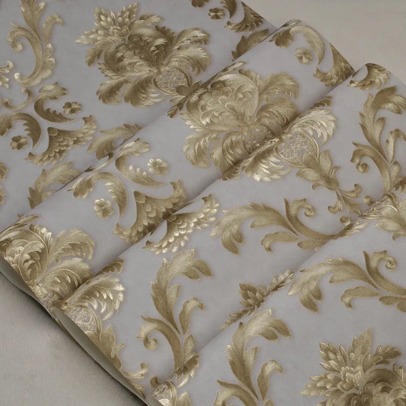 3D Damask Pattern Wallpaper Roll Embossed PVC Wall Covering for Living Room & Bedroom