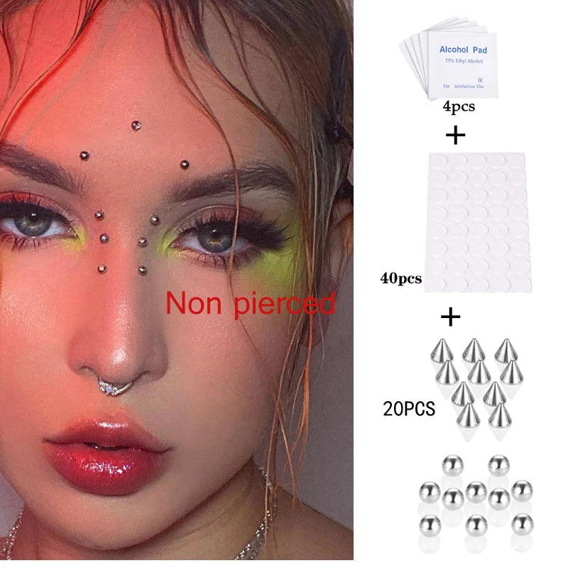 Fake Lip Nose Eyebrow Ring Set - Body Jewelry Piercing Studs 20PCs
