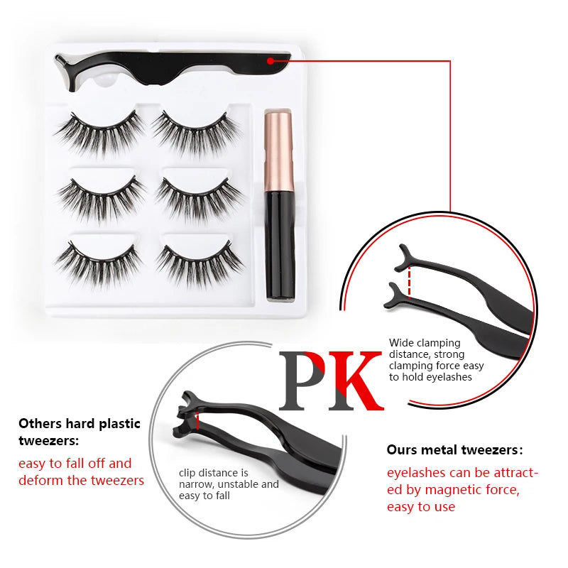 Magnetic 3D Mink Eyelashes Set with Eyeliner & Tweezers - Natural False Lashes