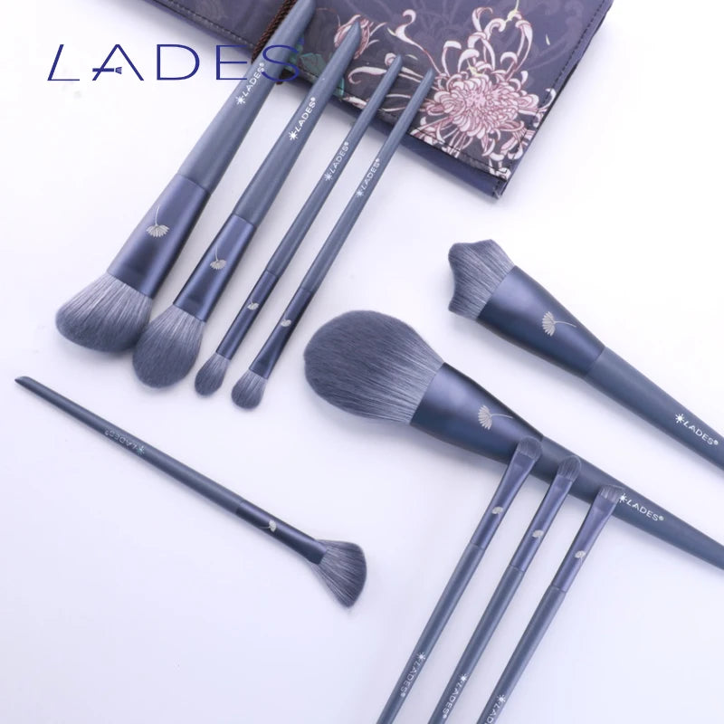 10-Piece Makeup Brush Set with Pouch - Powder, Foundation, Eyeshadow, Blush