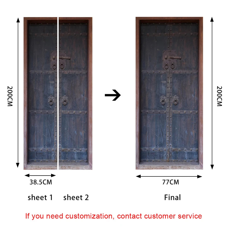 Chinese Wooden Door Wall Stickers - DIY Mural Peel & Stick Wallpaper for Home Decor