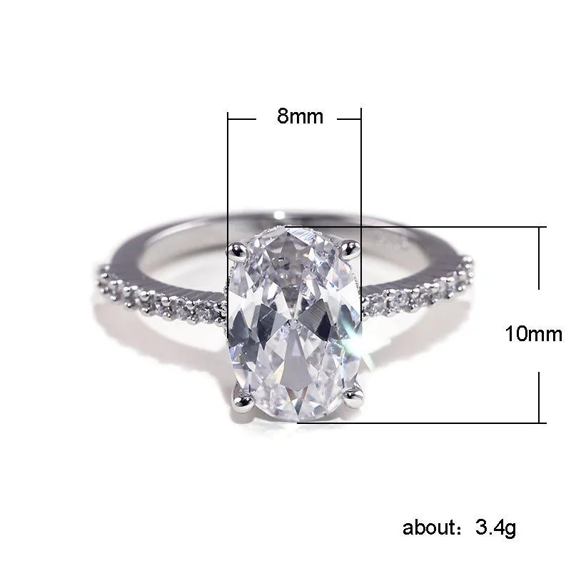 Oval CZ Ring Band - Dazzling Four-Prong Wedding Anniversary Gift for Wife & Girlfriend