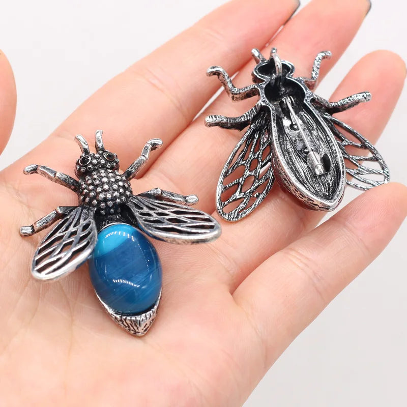 Women Bee-Shaped Brooch Pendant Natural Stone Jewelry Making Accessory