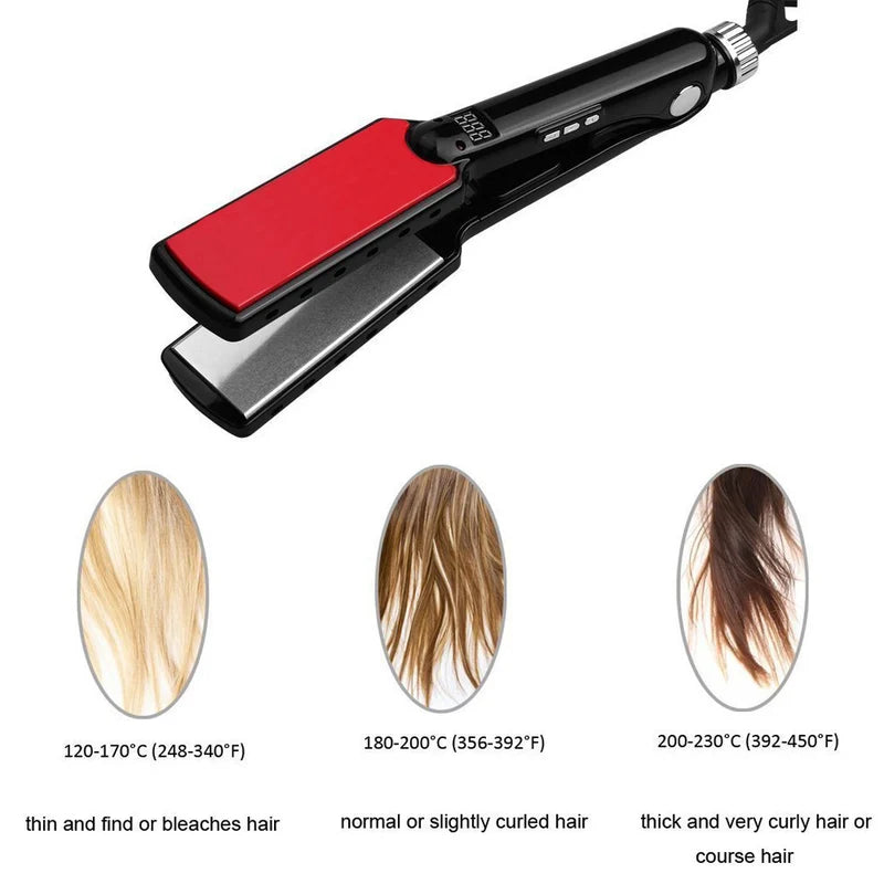 Professional Titanium Flat Iron Hair Straightener with Wide Plates & Digital Temp Control