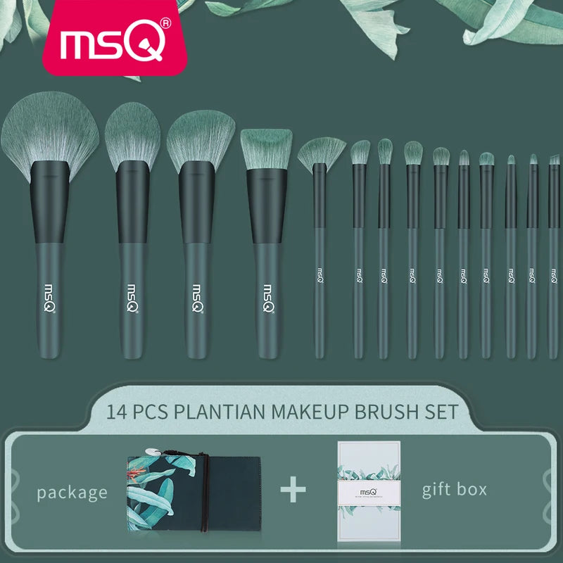 14-Piece Makeup Brush Set with Gift Box - Foundation, Eyeshadow, Blush & Fan Brushes
