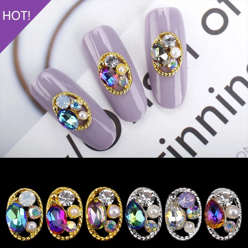 20PCS Mixed Hex Hollow Oval Rhinestones and Pearls for Nail Art and DIY Crafts